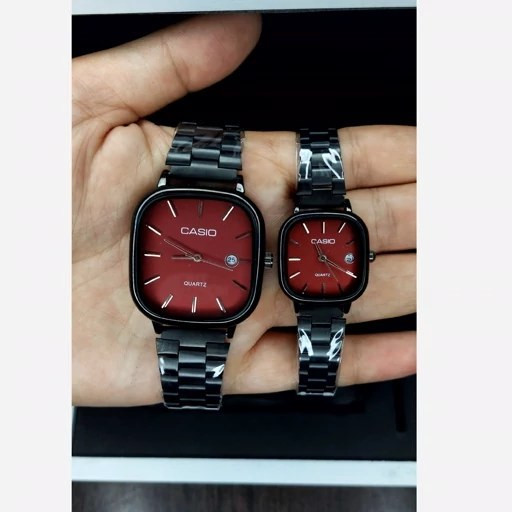 ست ساعت زنانه و مردانه کاسیو لاکچری با بند استیل مشکی