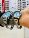 ست ساعت مچی کاسیو Casio زنانه و مردانه بند استیل مشکی صفحه آبی