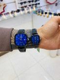 ست ساعت مچی کاسیو Casio زنانه و مردانه بند استیل مشکی صفحه آبی