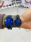 ست ساعت مچی کاسیو Casio زنانه و مردانه بند استیل مشکی صفحه آبی