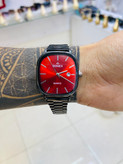 ست ساعت مچی زنانه و مردانه کاسیو Casio با صفحه قرمز و بند استیل مشکی