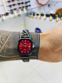ست ساعت مچی زنانه و مردانه کاسیو Casio با صفحه قرمز و بند استیل مشکی