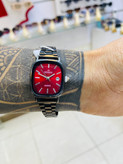 ست ساعت مچی زنانه و مردانه کاسیو Casio با صفحه قرمز و بند استیل مشکی