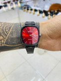 ست ساعت مچی زنانه و مردانه کاسیو Casio با صفحه قرمز و بند استیل مشکی