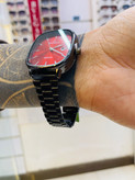 ست ساعت مچی زنانه و مردانه کاسیو Casio با صفحه قرمز و بند استیل مشکی