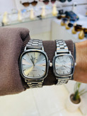 ست ساعت مچی زنانه و مردانه کاسیو Casio با صفحه قرمز و بند استیل مشکی