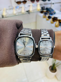 ست ساعت مچی زنانه و مردانه کاسیو Casio با صفحه قرمز و بند استیل مشکی