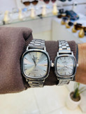 ست ساعت مچی کاسیو Casio زنانه و مردانه بند استیل مشکی صفحه آبی