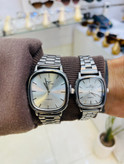 ست ساعت مچی کاسیو Casio زنانه و مردانه بند استیل مشکی صفحه آبی